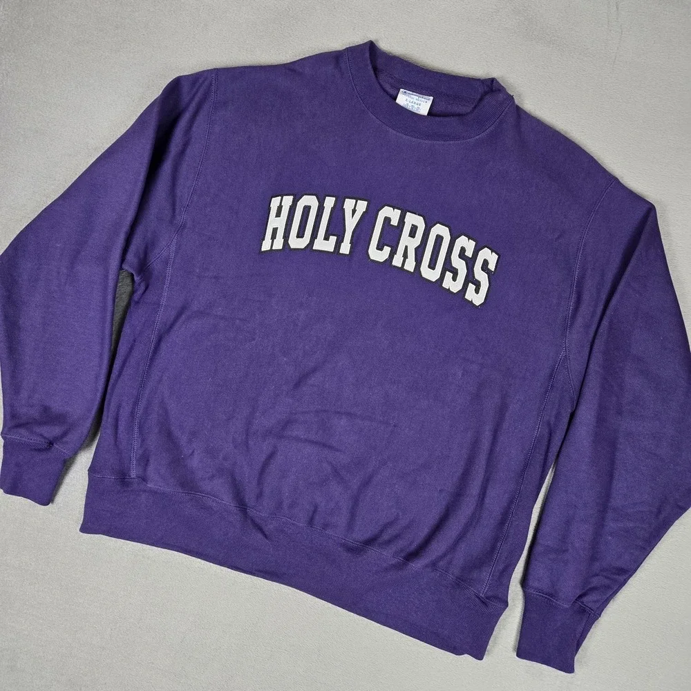 Vintage Champion Reverse Weave Holy Cross College Sweatshirt Adult XL Purple Y2k